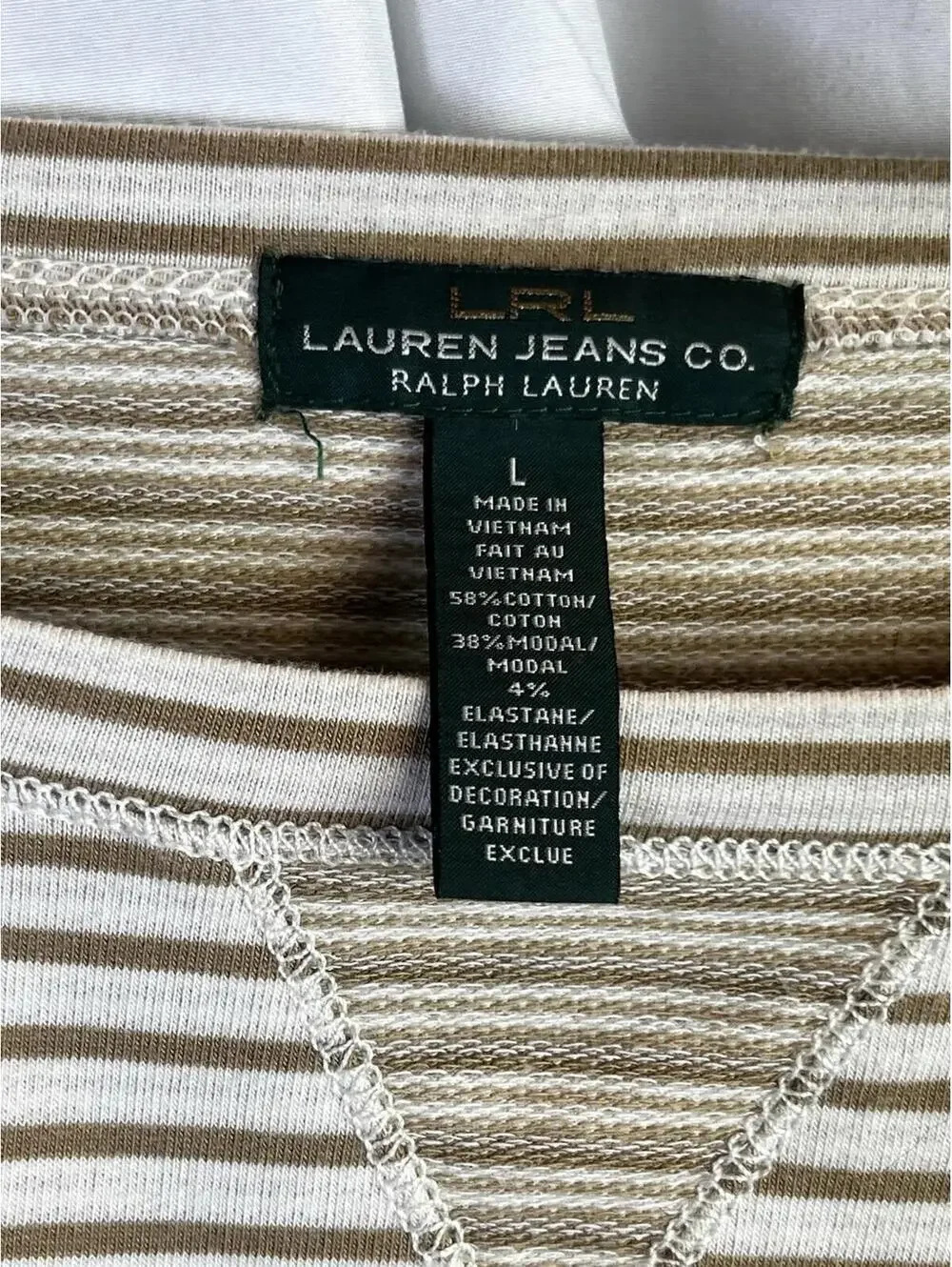 Lauren Ralph Lauren Womens Gold And Cream Stripe Long Sleeve Shirt Large EUC